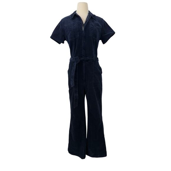 Habitual Corduroy Utility Jumpsuit Short Sleeve Flared Leg in Navy 10 - Picture 1 of 12